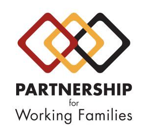 Partnership for Working Families logo with three interlocking squares of rounded edges in red, yellow and black